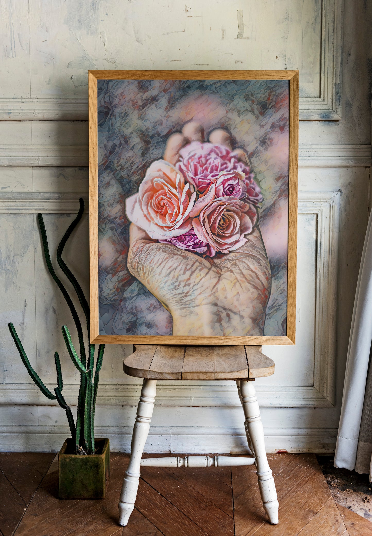 Premium Flower Poster - Rose in hand | Wall Art | Flower Painting | Printable wall art | Home decor | living room art | Bedroom painting |