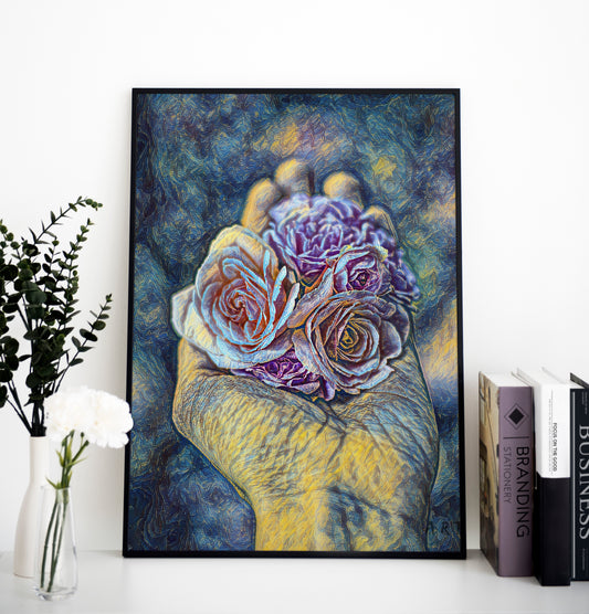 Premium Flower Poster - Rose in hand | Wall Art | Floral Painting | Printable wall art | Home decor | living room art | Bedroom painting |