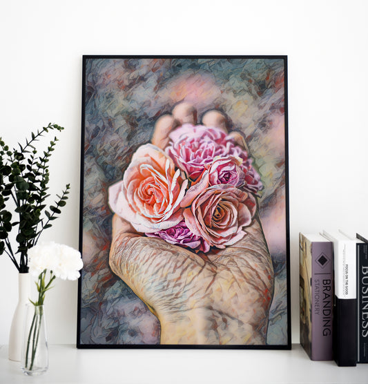 Premium Flower Poster - Rose in hand | Wall Art | Flower Painting | Printable wall art | Home decor | living room art | Bedroom painting |