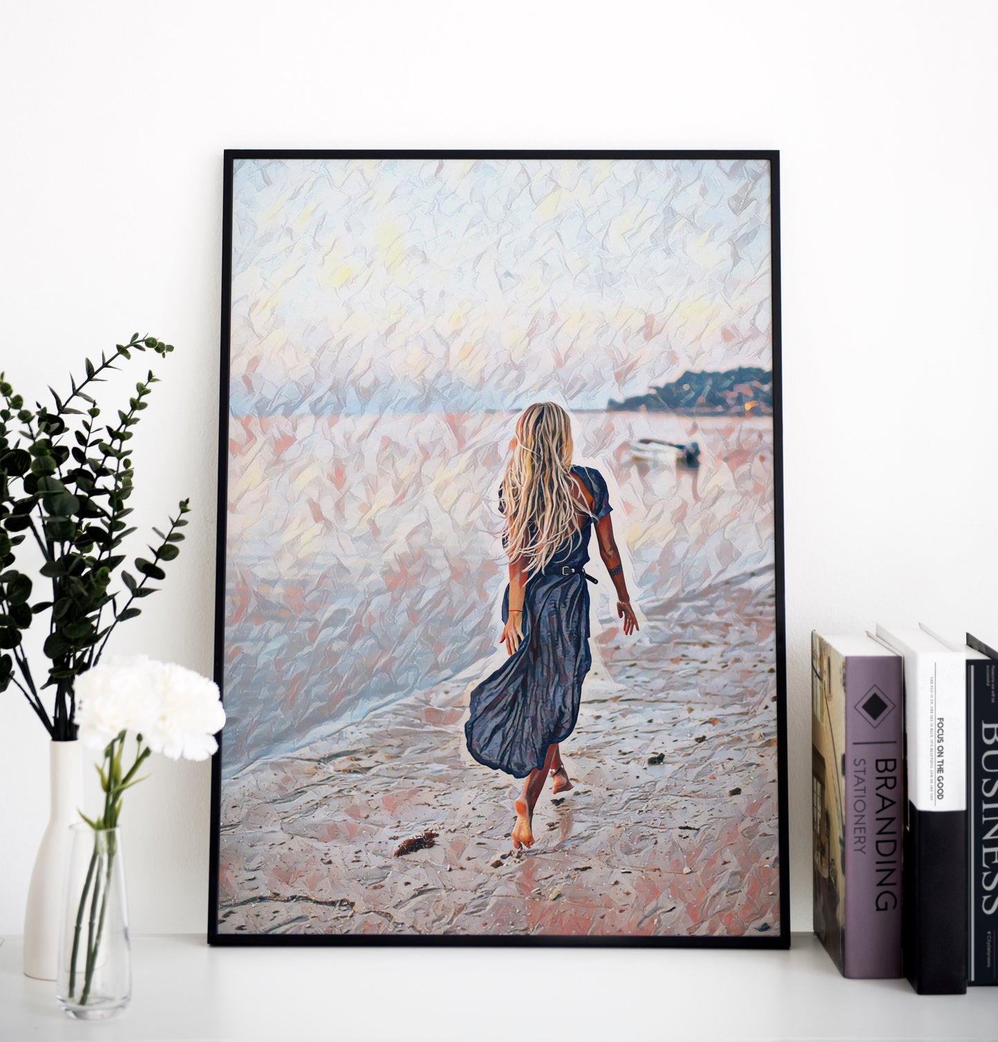 Premium Poster - Girl walking beach | Wall Art | Female Painting | Printable wall art | Home decor | living room art | Bedroom painting |