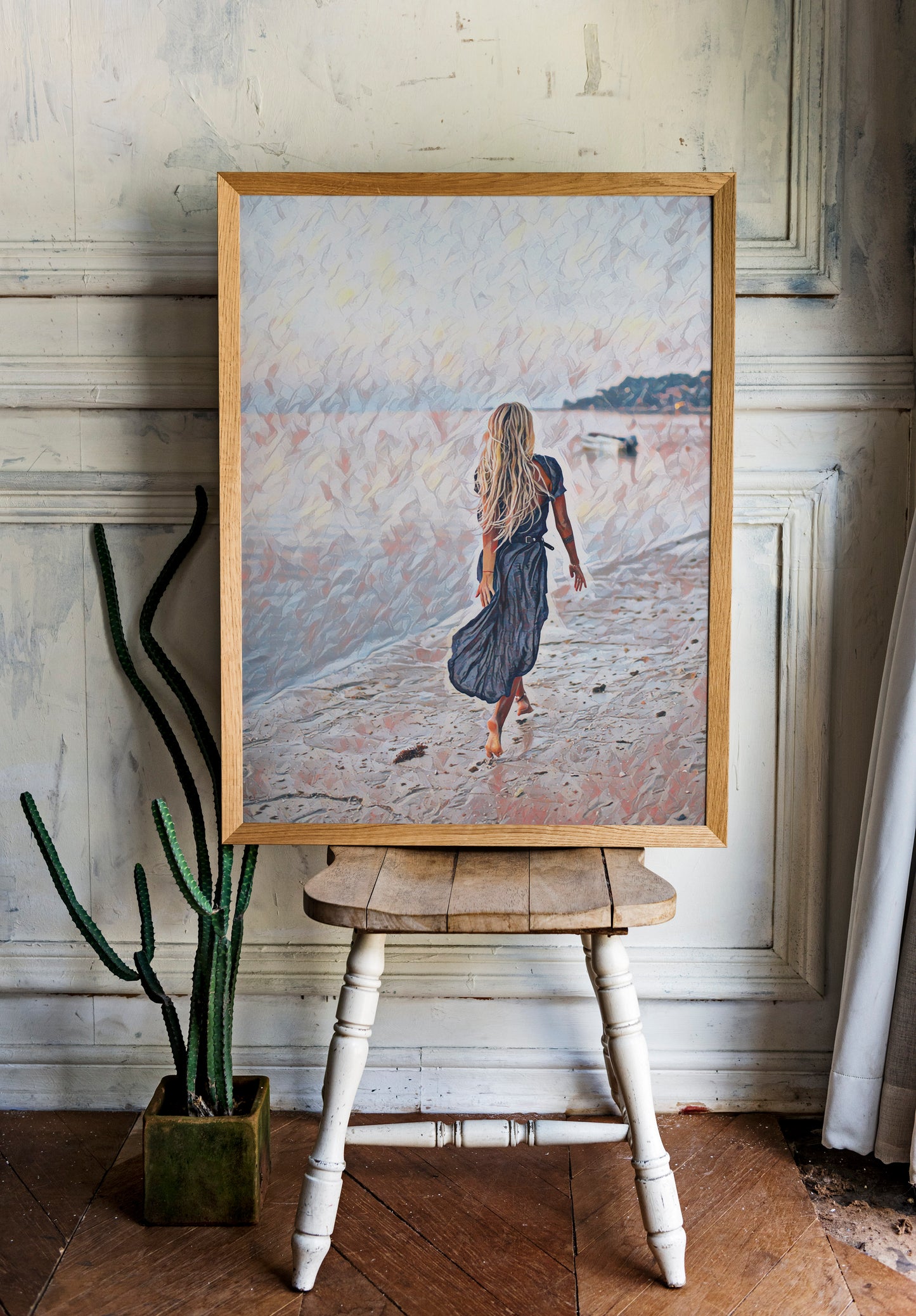 Premium Poster - Girl walking beach | Wall Art | Female Painting | Printable wall art | Home decor | living room art | Bedroom painting |