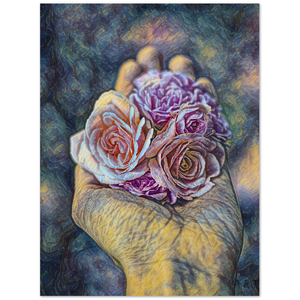 Premium Flower Poster - Rose in hand | Wall Art | Floral Painting | Printable wall art | Home decor | living room art | Bedroom painting |