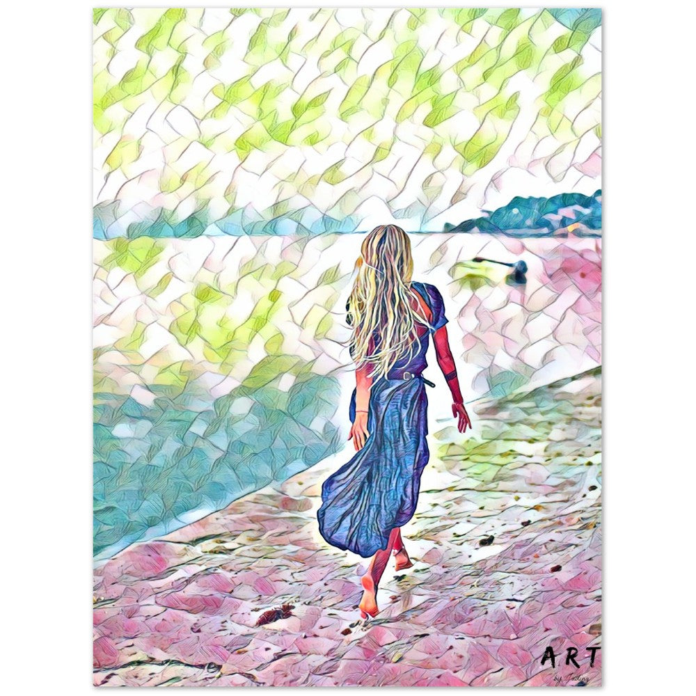 Premium Poster - Girl walking beach | Wall Art | Female Painting | Printable wall art | Home decor | living room art | Bedroom painting |