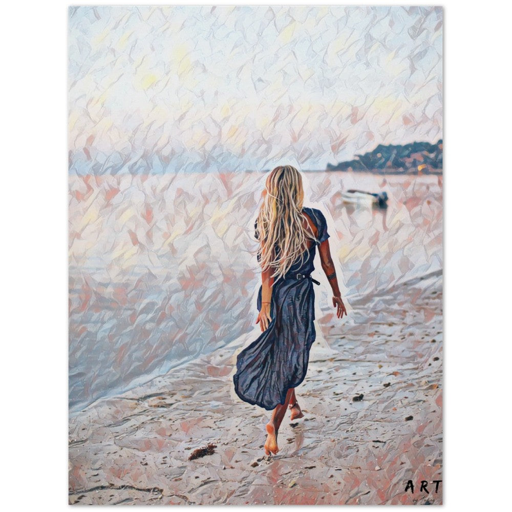 Premium Poster - Girl walking beach | Wall Art | Female Painting | Printable wall art | Home decor | living room art | Bedroom painting |