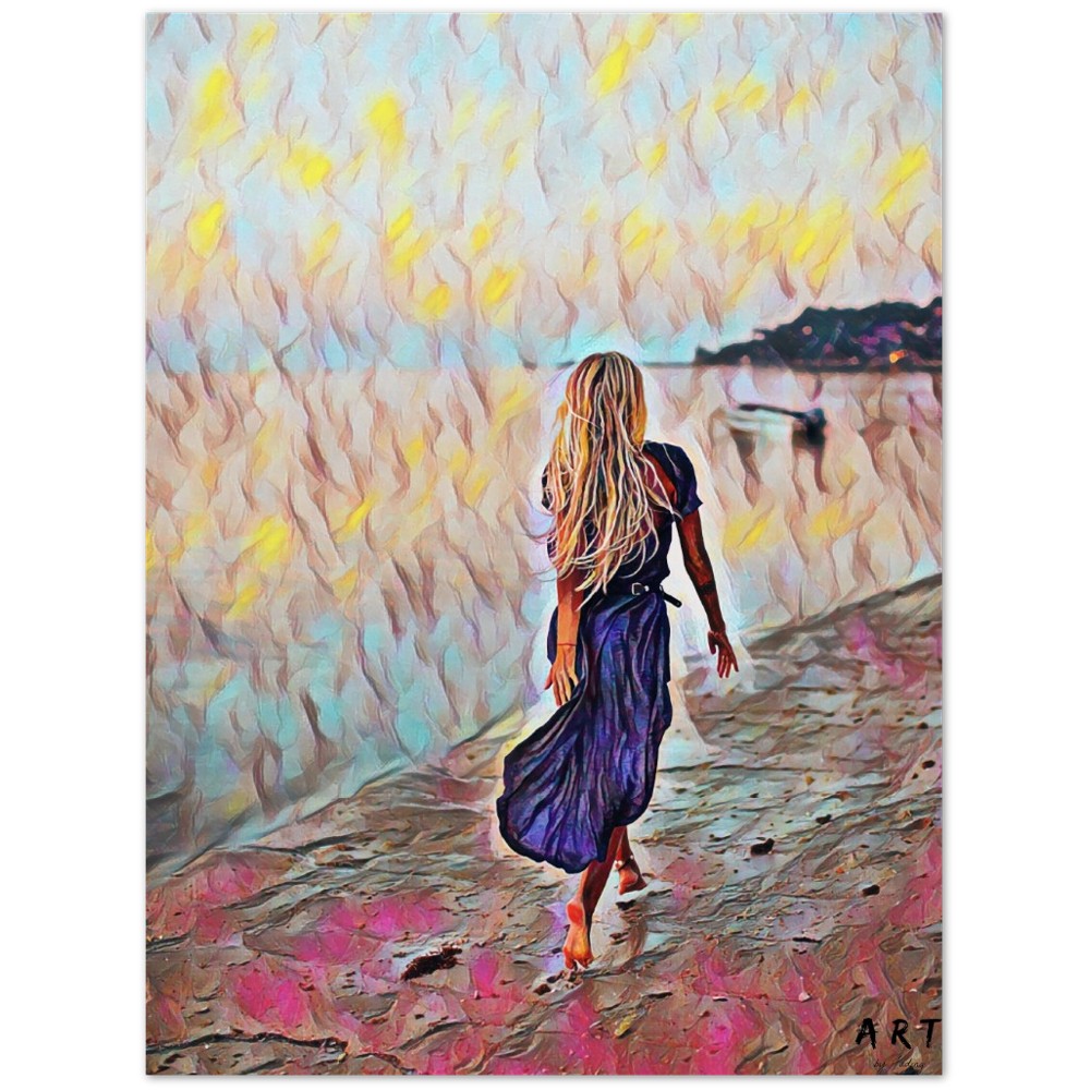 Premium Poster - Girl walking beach | Wall Art | Female Painting | Printable wall art | Home decor | living room art | Bedroom painting |